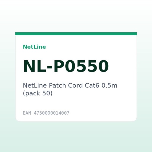 [NL-P0550] NetLine Patch Cord Cat6 0.5m (pack 50)